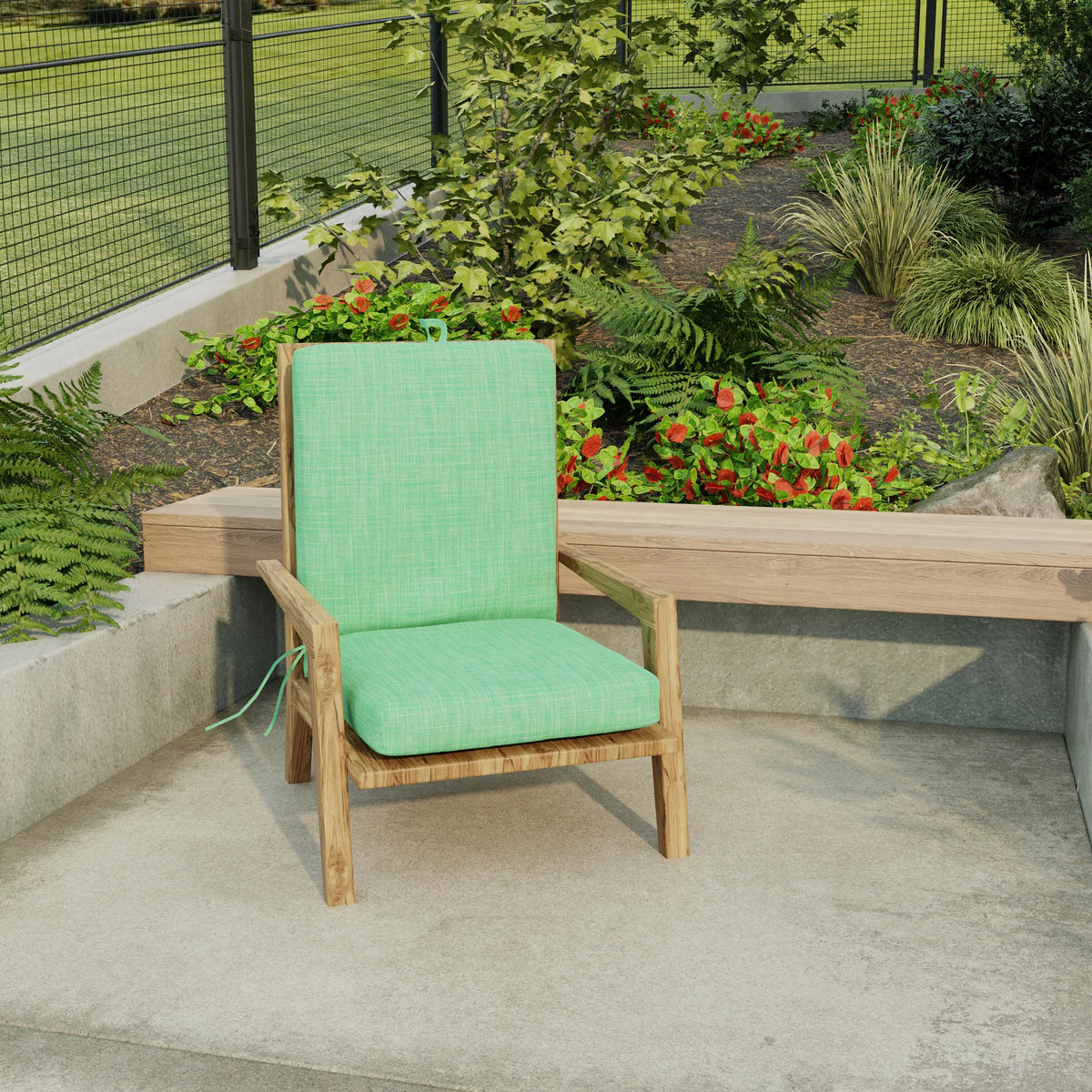 Dill Green Rectangular Outdoor Chair Cushion with Ties Q70881