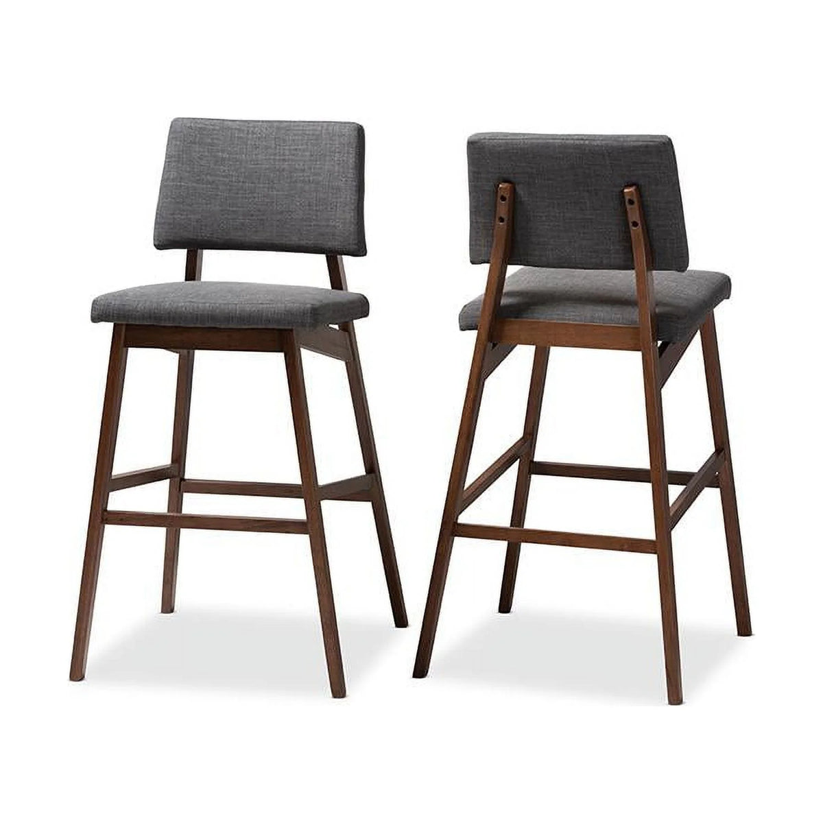 Dark Gray Fabric Upholstered Wood Bar Stool Set of 2 C100825