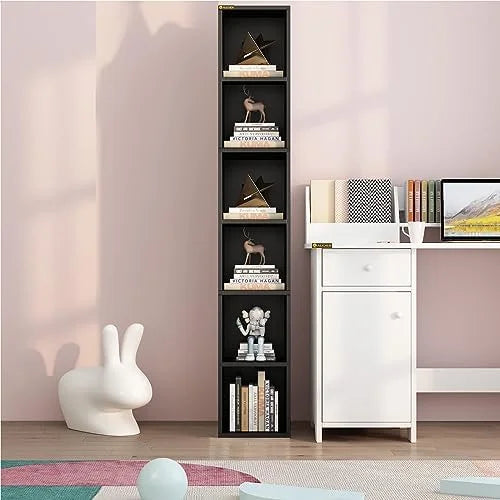 68.5" Tall Narrow Wooden Bookshelf 6 Cubes Brown K520