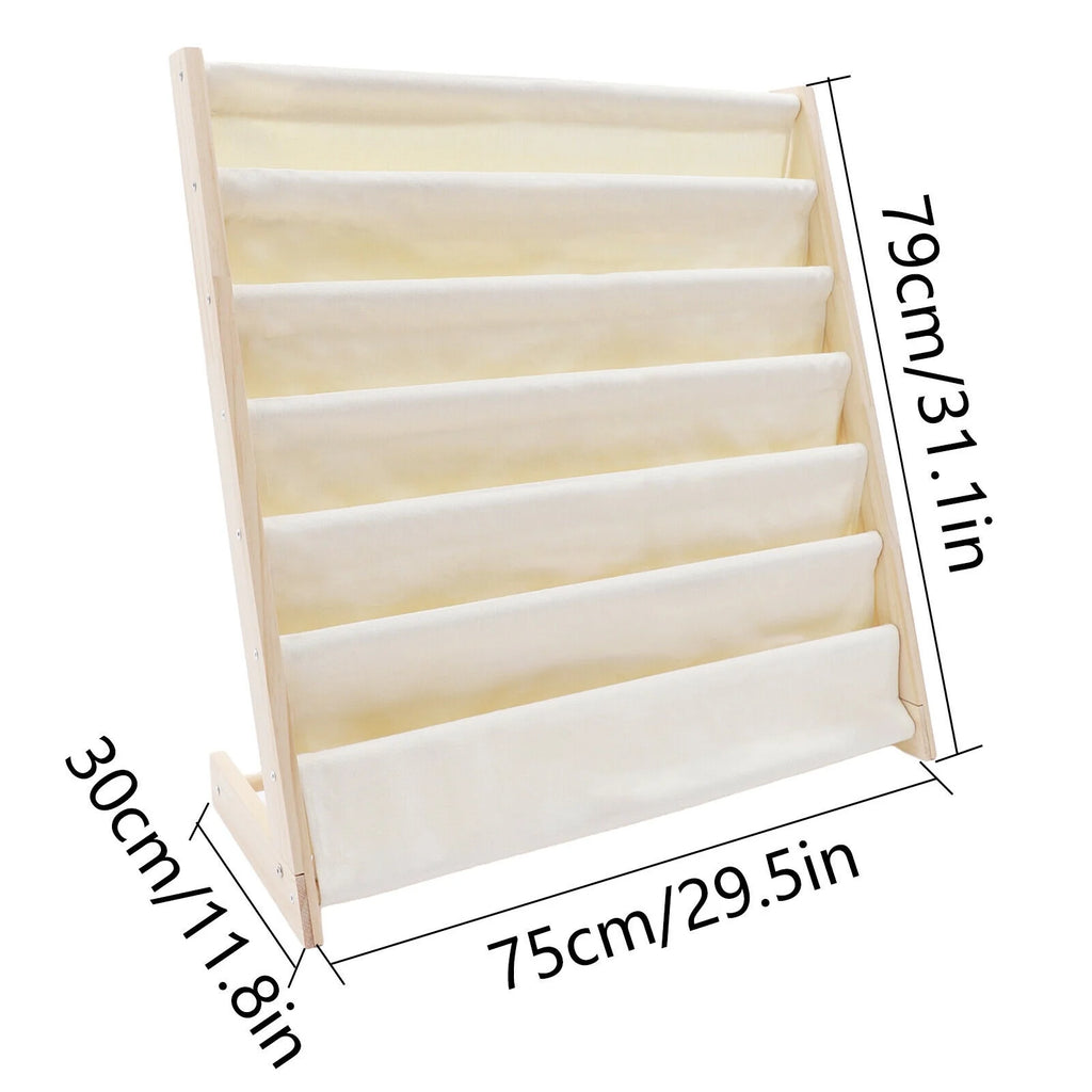 6 Tiers Wooden Kids Book Rack Storage Bookshelf with Canvas Shelves S79303