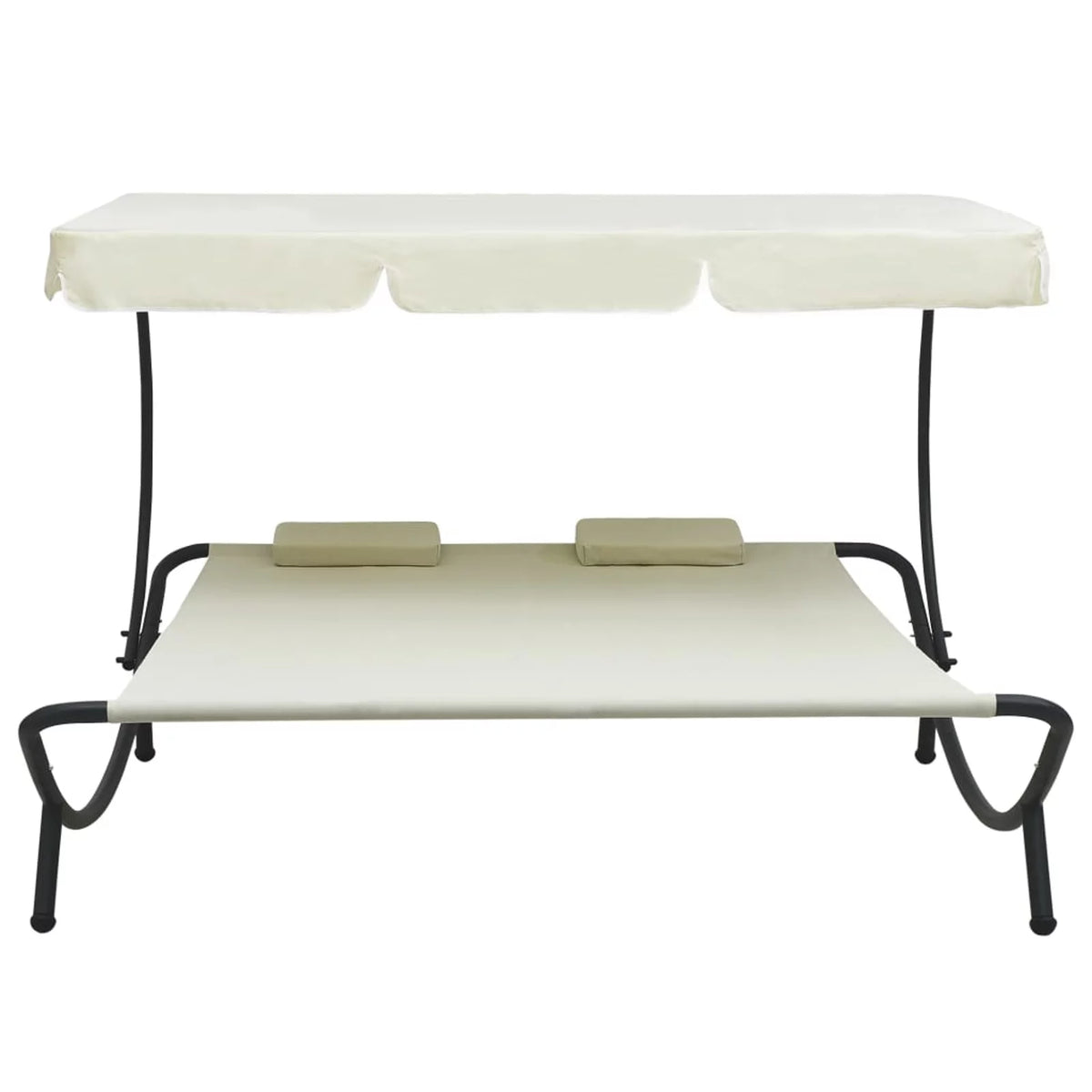Outdoor Lounge Bed with Canopy and Pillows Fabric Steel Frame Cream J906