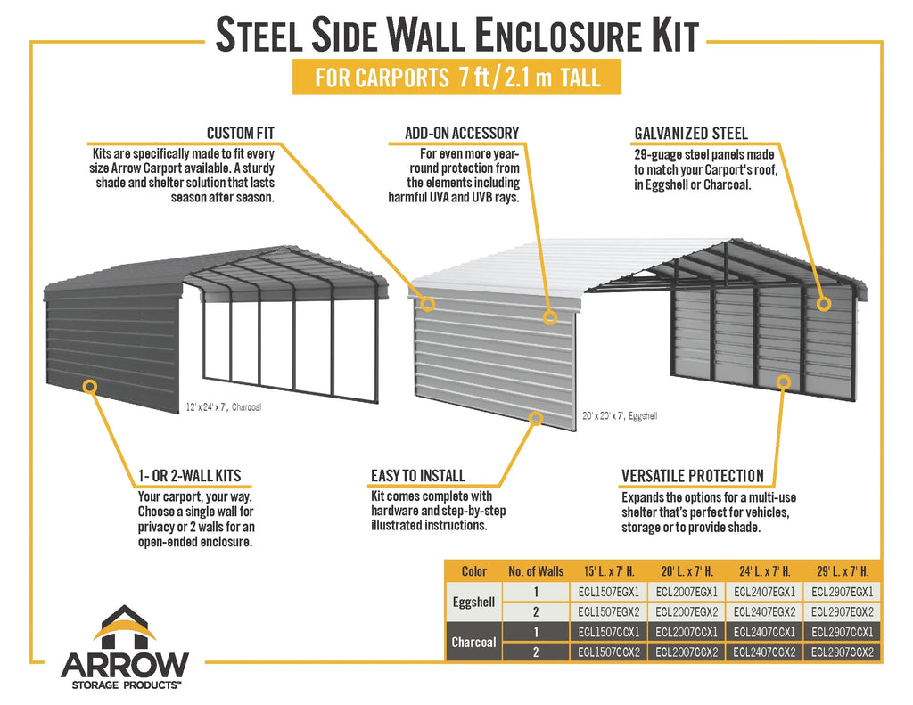 Galvanized Steel Carport Kit, 10' x 20' x 7' R624