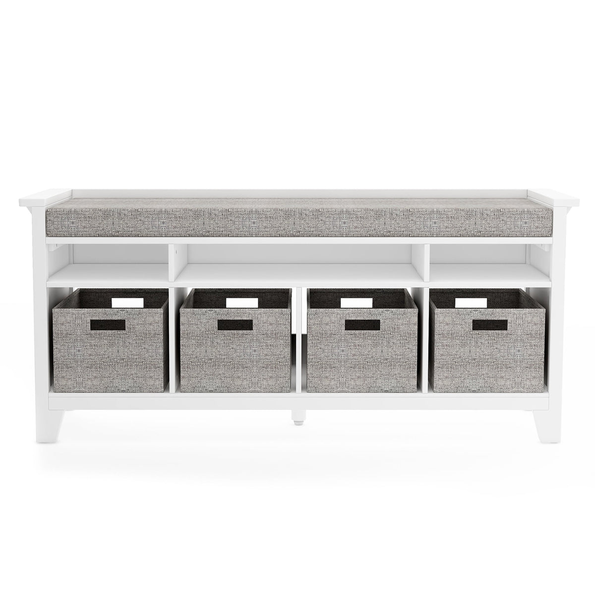 White Wood Kids' Storage Bench with Cushion and Fabric Bins F3419