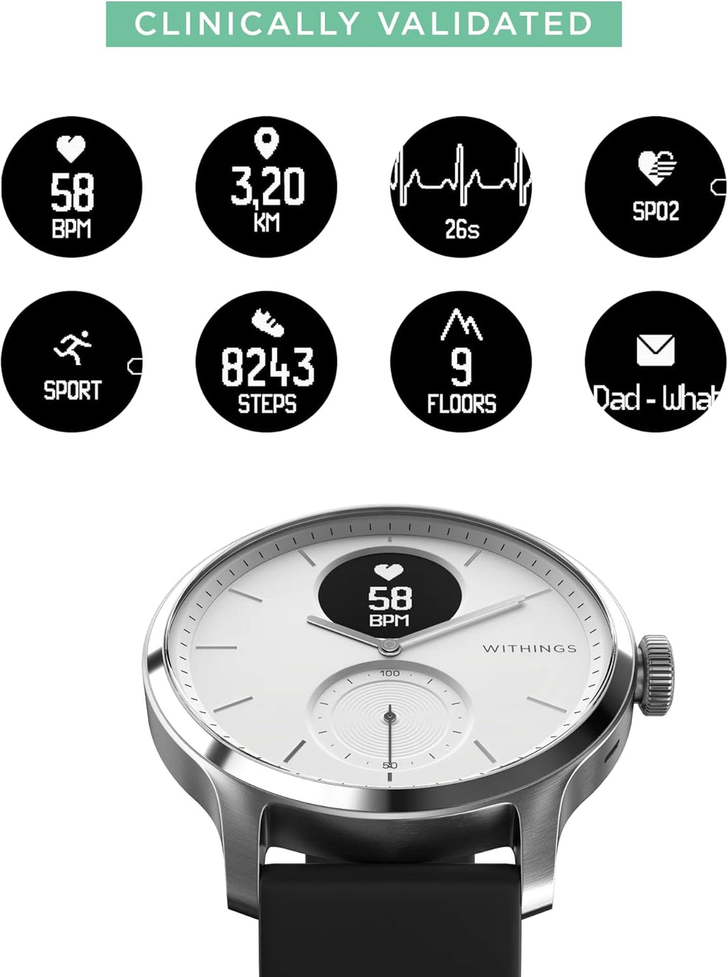 Hybrid Smartwatch with ECG, Heart Rate Sensor and Oximeter (White, 42mm) I825