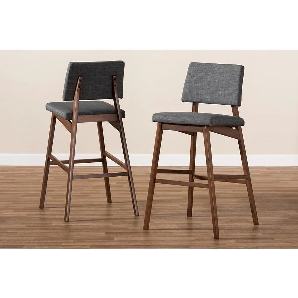 Dark Gray Fabric Upholstered Wood Bar Stool Set of 2 C100825
