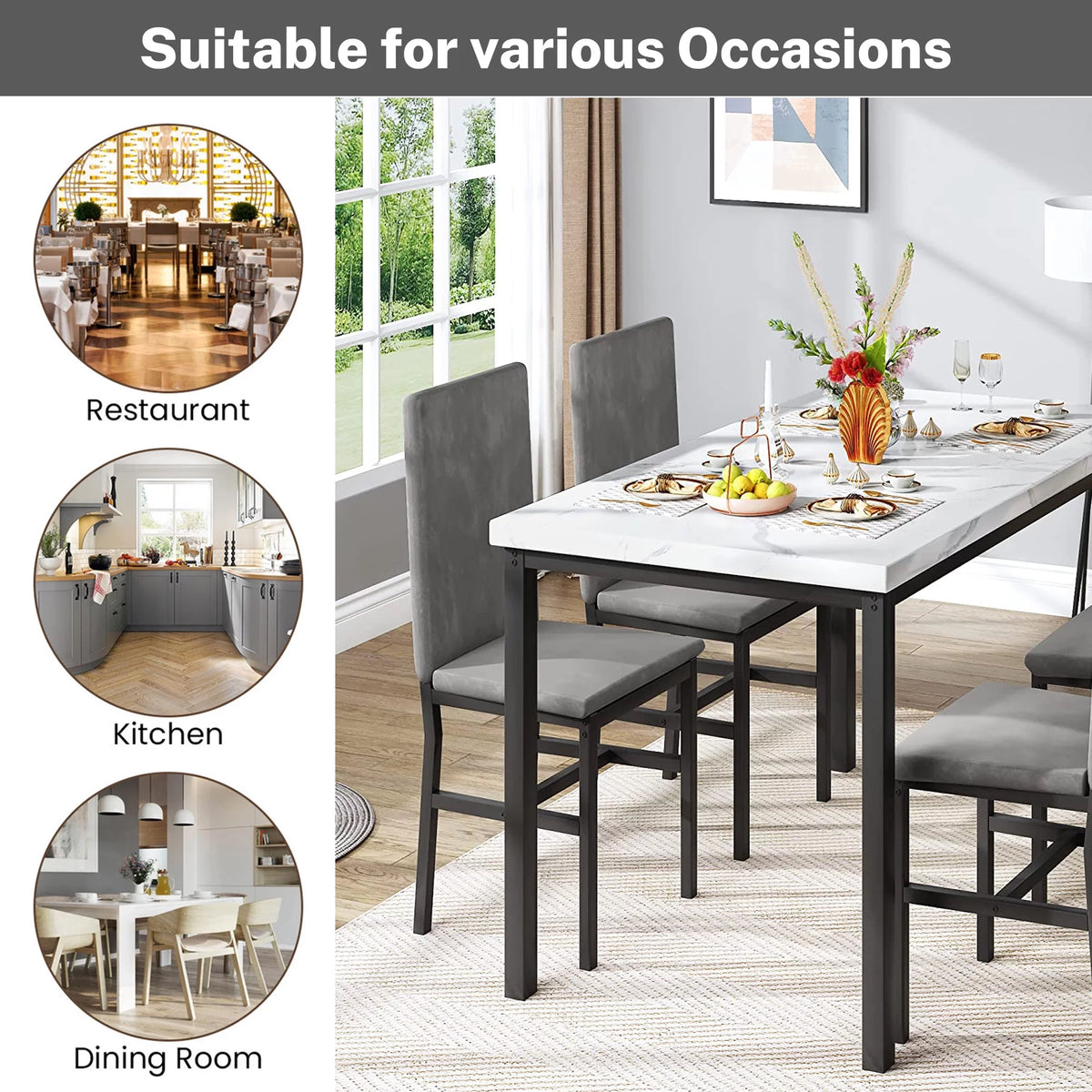 Faux Marble Dining Table Set for 4 T605466