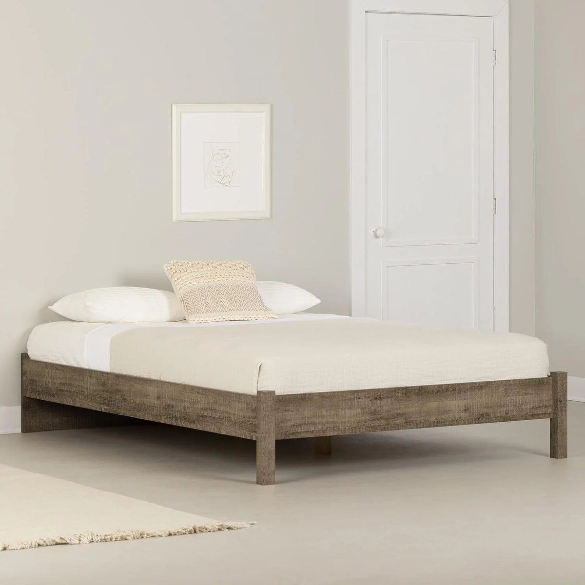 Queen Weathered Oak Platform Bed Z472076