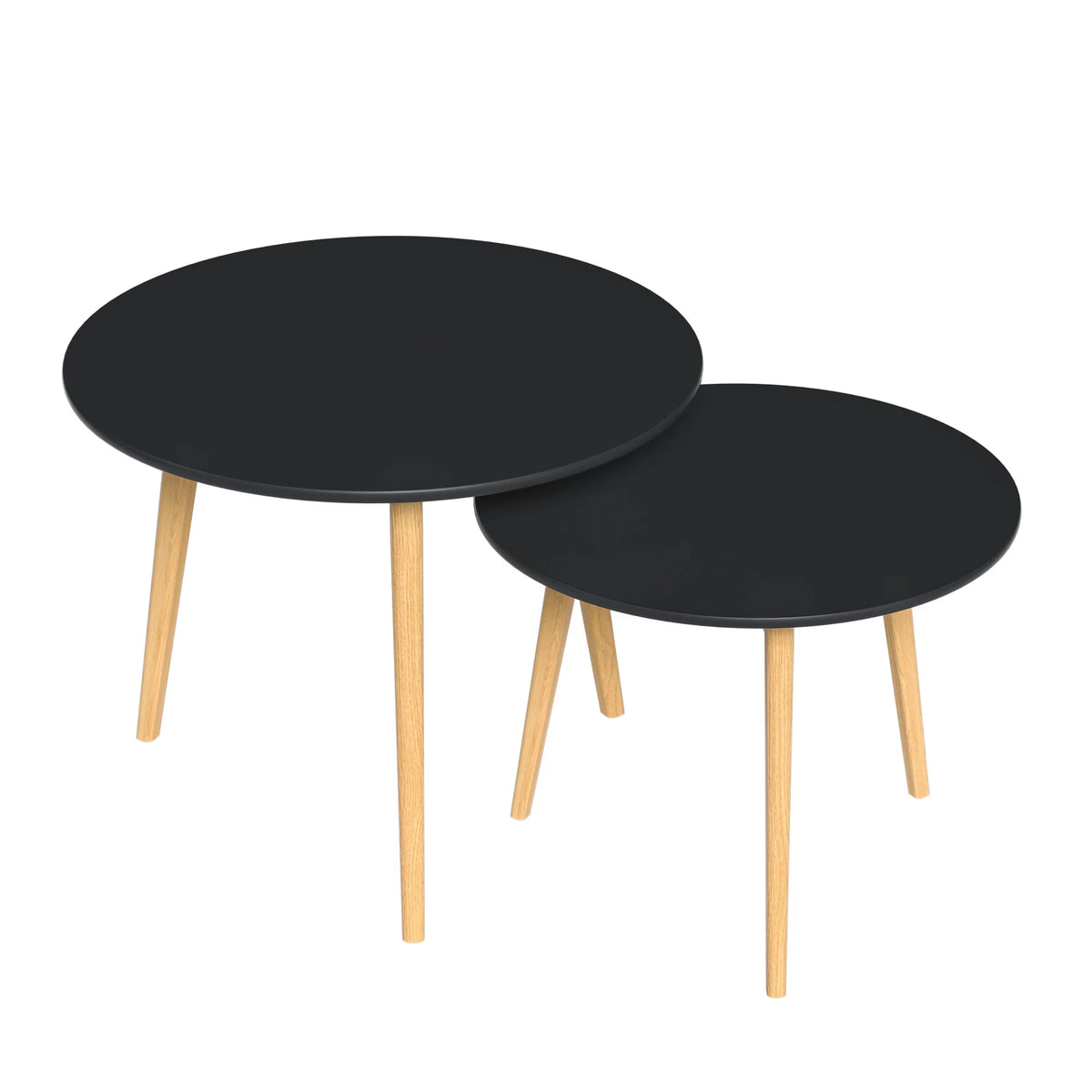 Wood Brown Black Round Nested Tables Set of 2 X1507