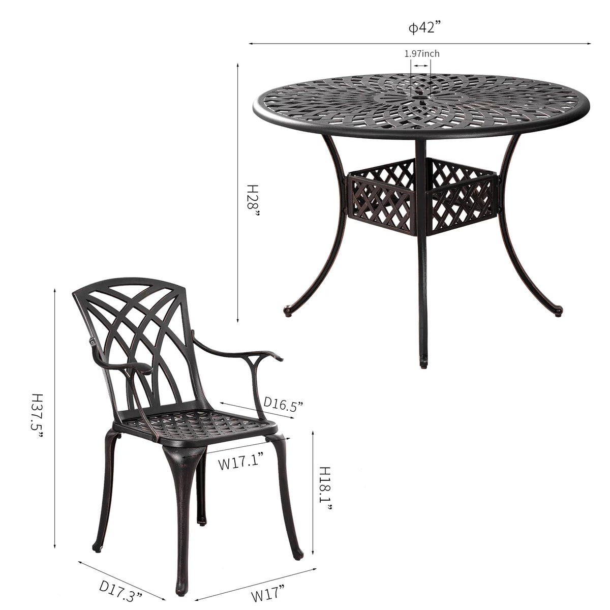 5 Piece Cast Aluminum Patio Dining Set A679351