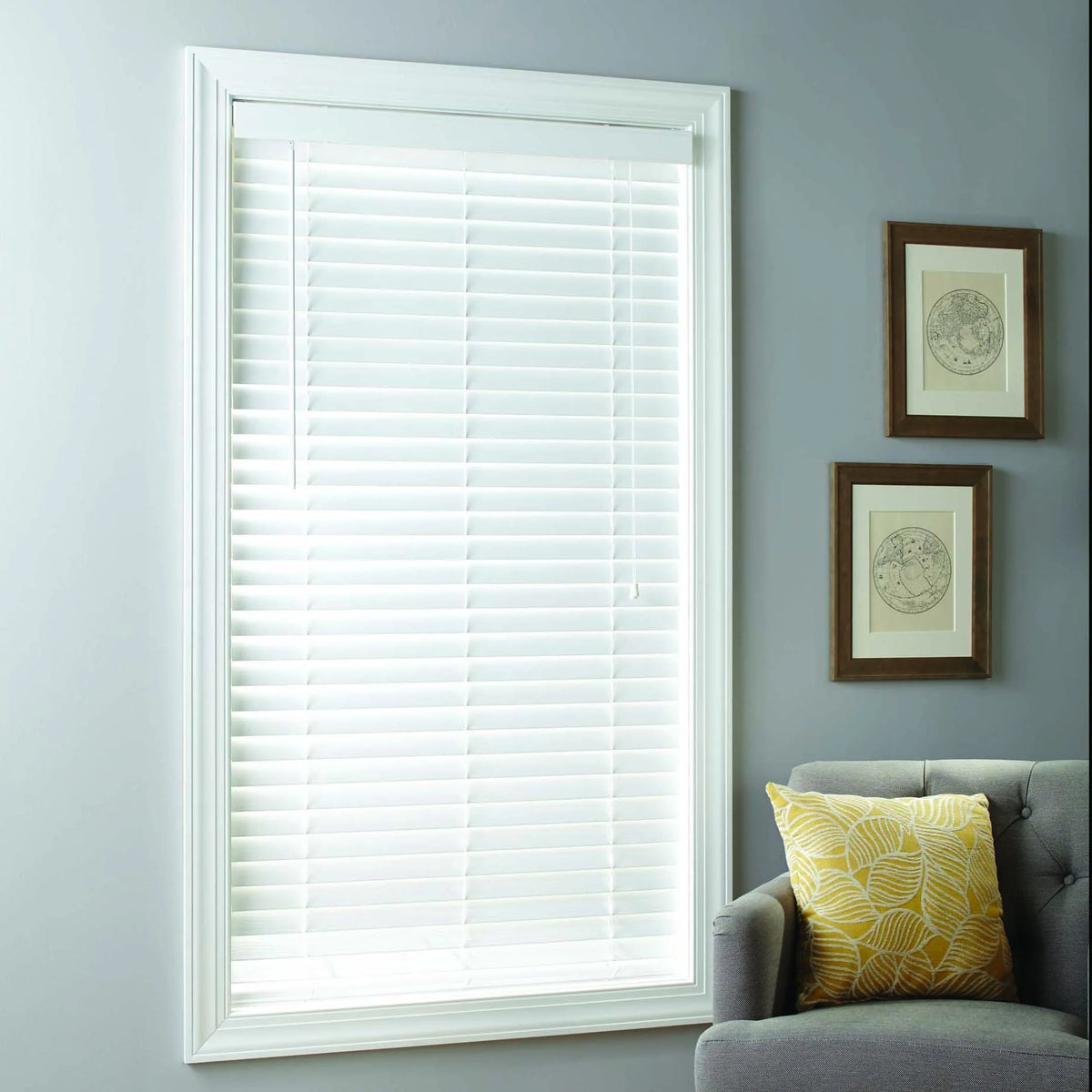 White Cordless Faux Wood Horizontal Blinds J842