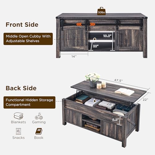 48" Lift Top Coffee Table with Sliding Door and Hidden Storage Y426282