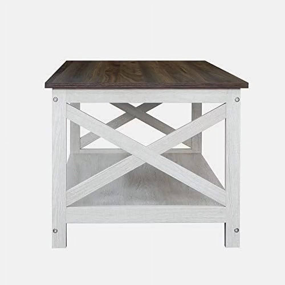 Vintage White 2-Tier Wood Coffee Table J8501