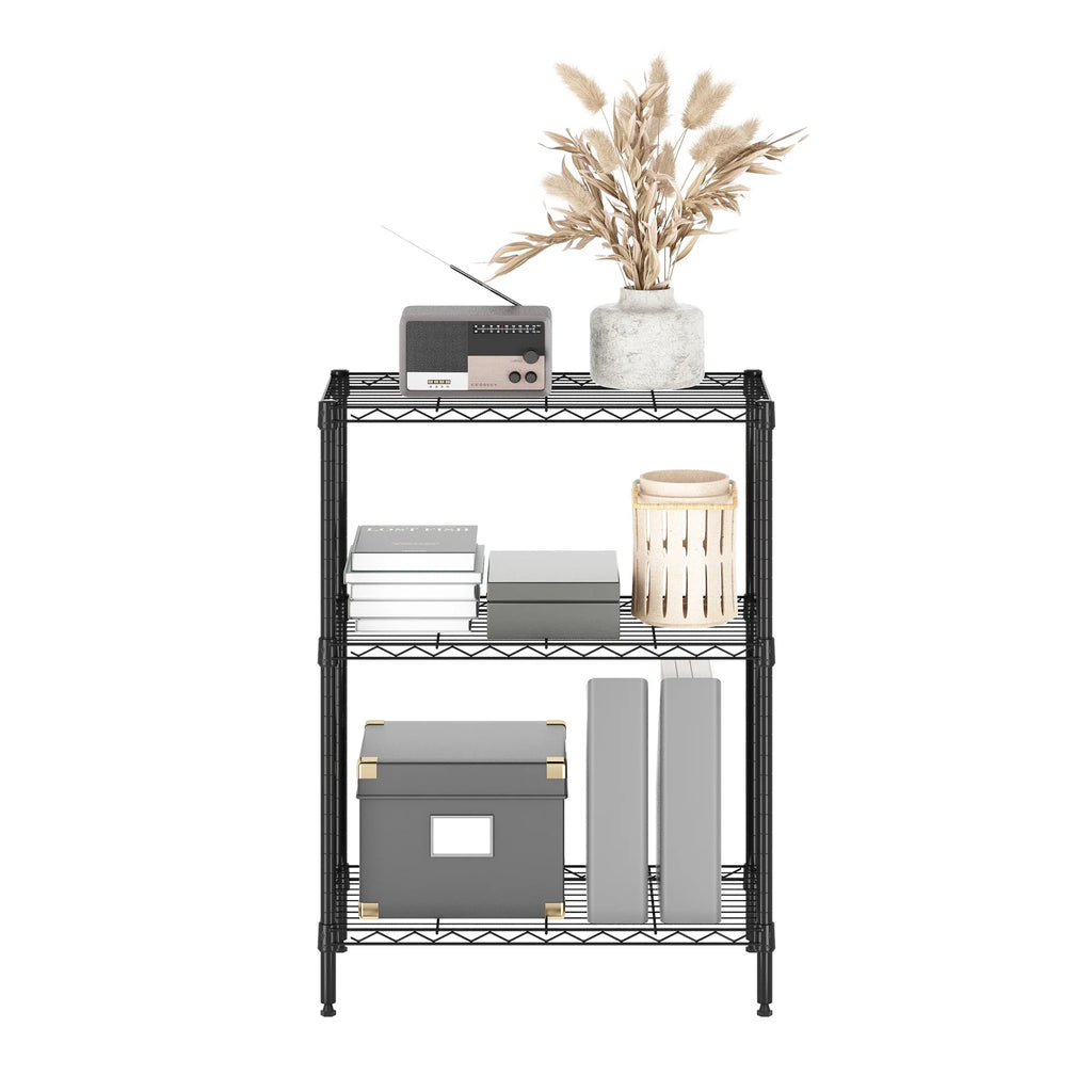 Black 3-Tier Metal Storage Shelf Rack W9786