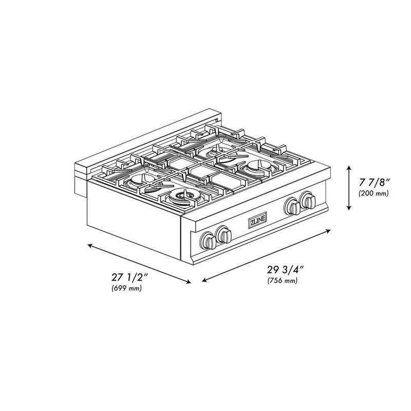 4 Burner Gas Cooktop with Brass Burners in Black Stainless Steel Q25025
