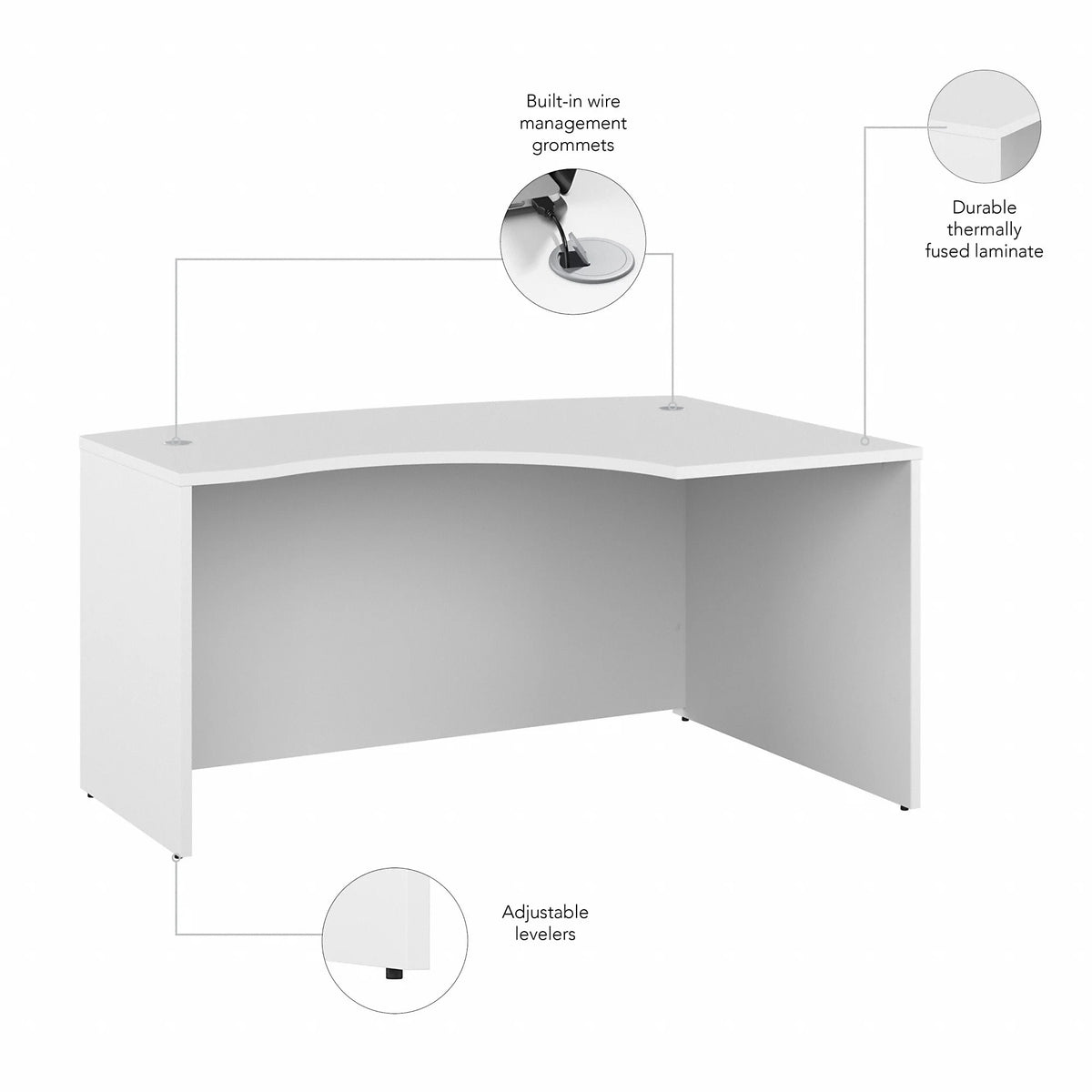 White L-Bow Desk Shell Z75395