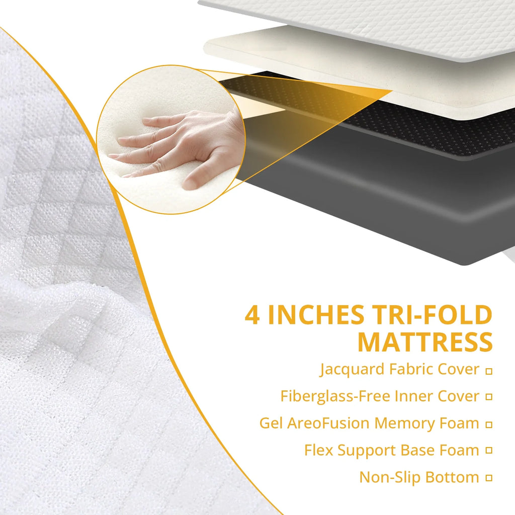 4 inches Folding Single Size Memory Foam Mattress with Cover Z44999