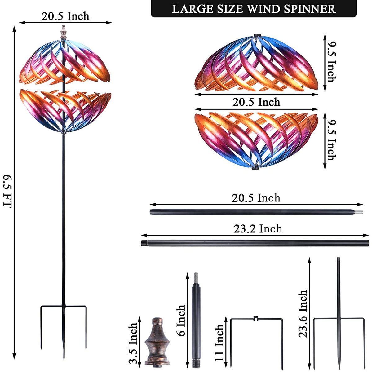 6.5FT Metal Kinetic Wind Spinner I8931
