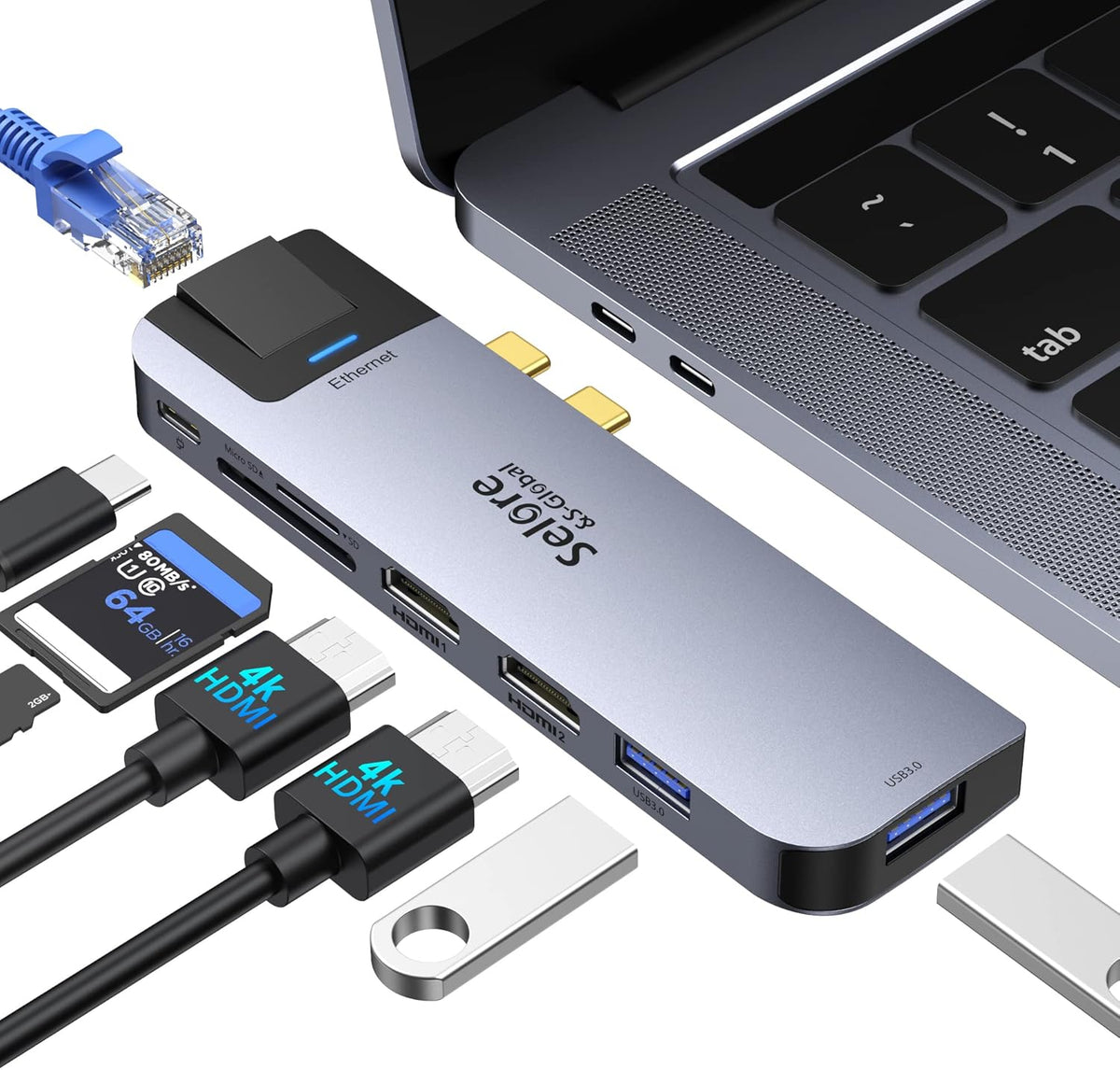 Dual Monitor USB C HDMI Adapter with Ethernet, 100W PD, SD/TF Card Reader O4633
