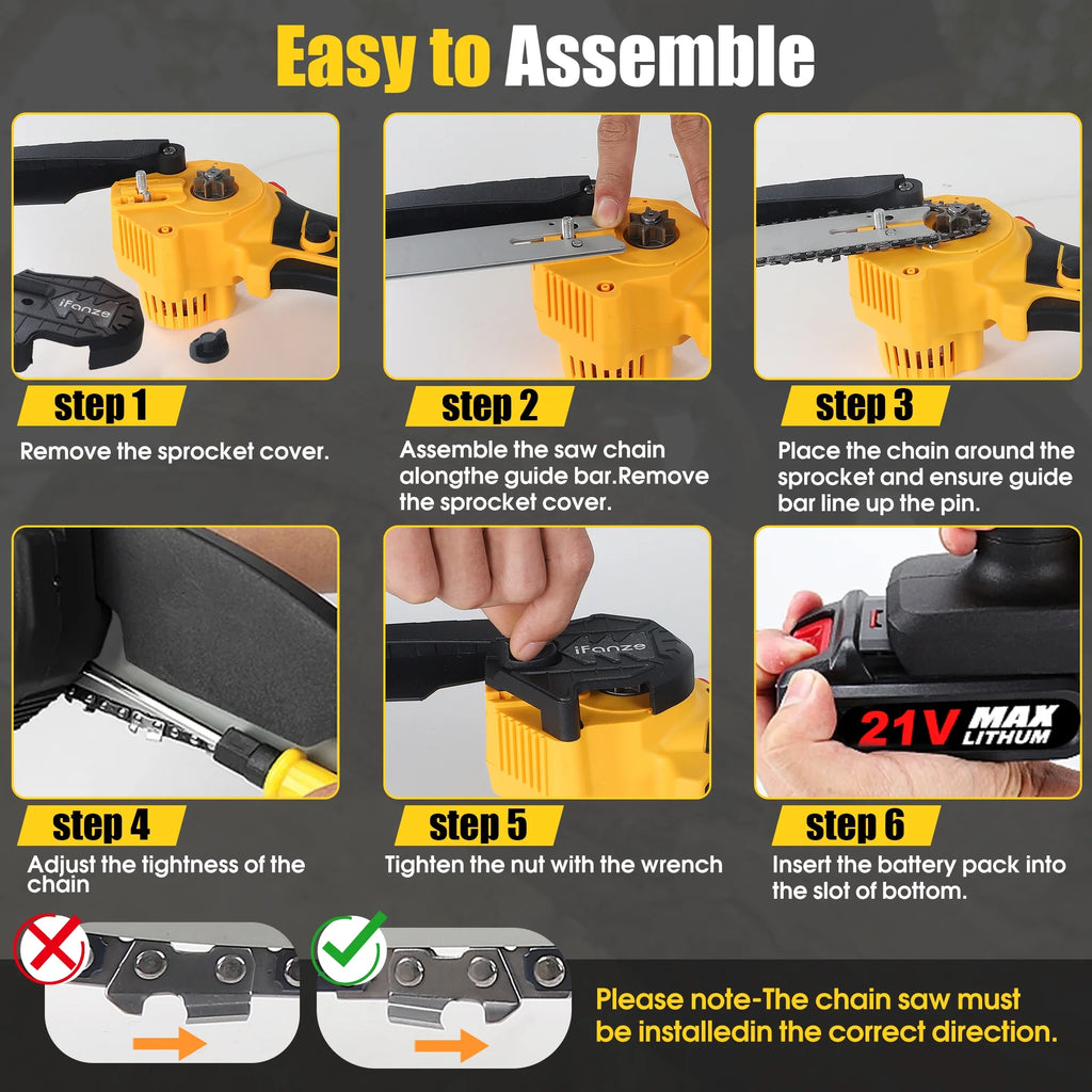 8-inch Cordless Mini Chainsaw with 2 Batteries 3 Chains G106