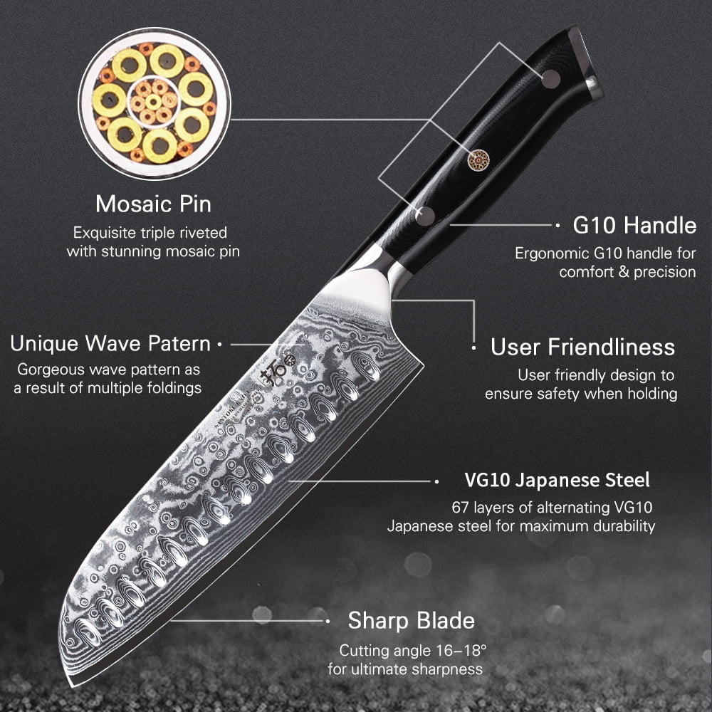 6Pcs Japanese VG10 Damascus Steel Kitchen Knife Set with Block T461