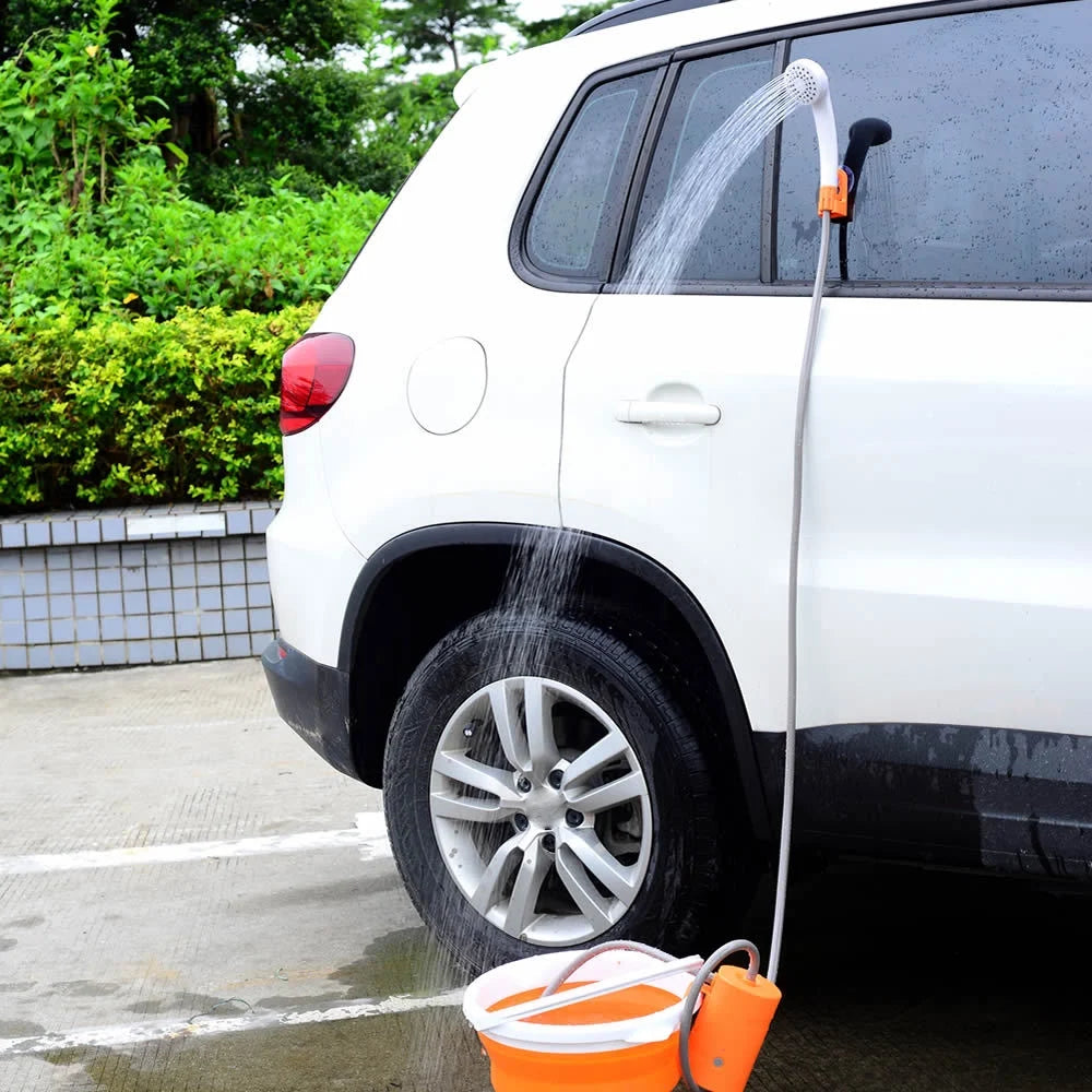 Folding Bucket Camping Shower with Rechargeable Pump Q118