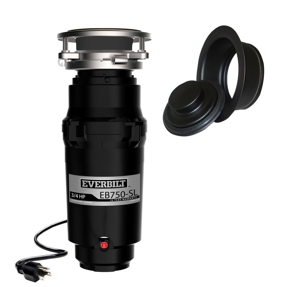 3/4 HP Continuous Feed Garbage Disposal with Black Sink Flange and Attached Power Cord W4068