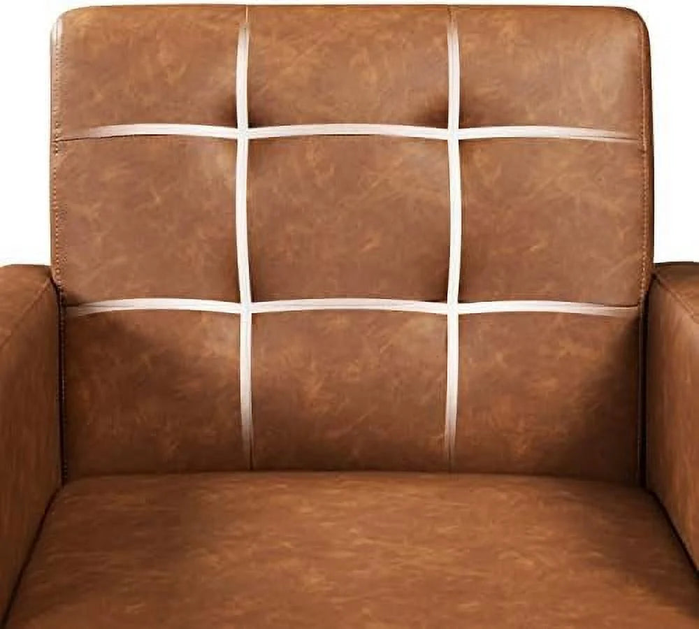 Beige PU Leather Upholstered Accent Chair with Wood Legs V9381