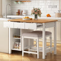 White 3-piece Rubber Wood Kitchen Island Set with 2 Seats R239573