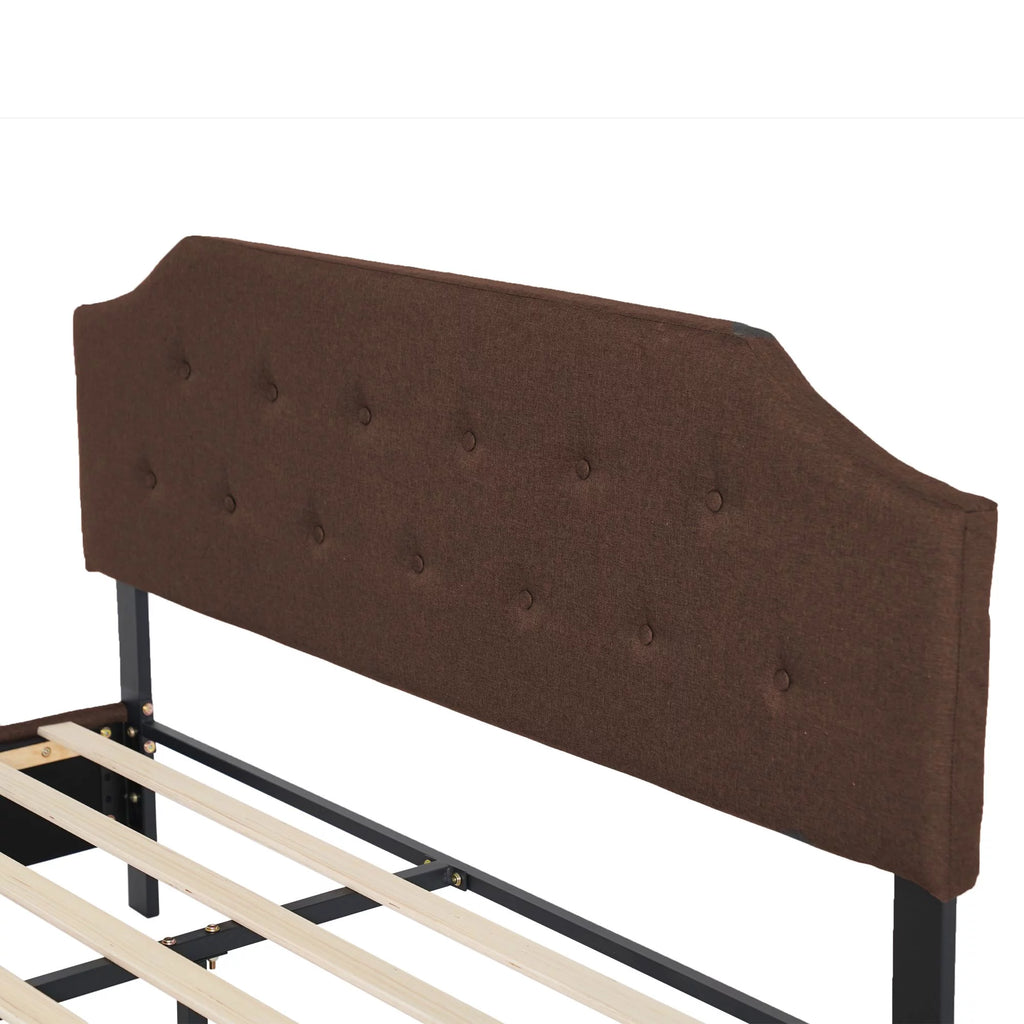 Queen Size Wood Platform Bed Frame with Headboard and Footboard Brown F7337