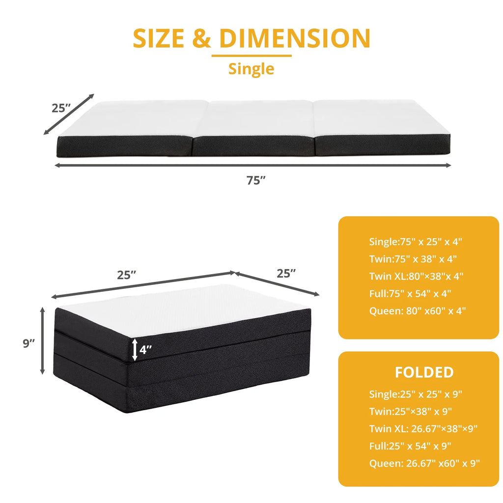 4 inches Folding Single Size Memory Foam Mattress with Cover Z44999