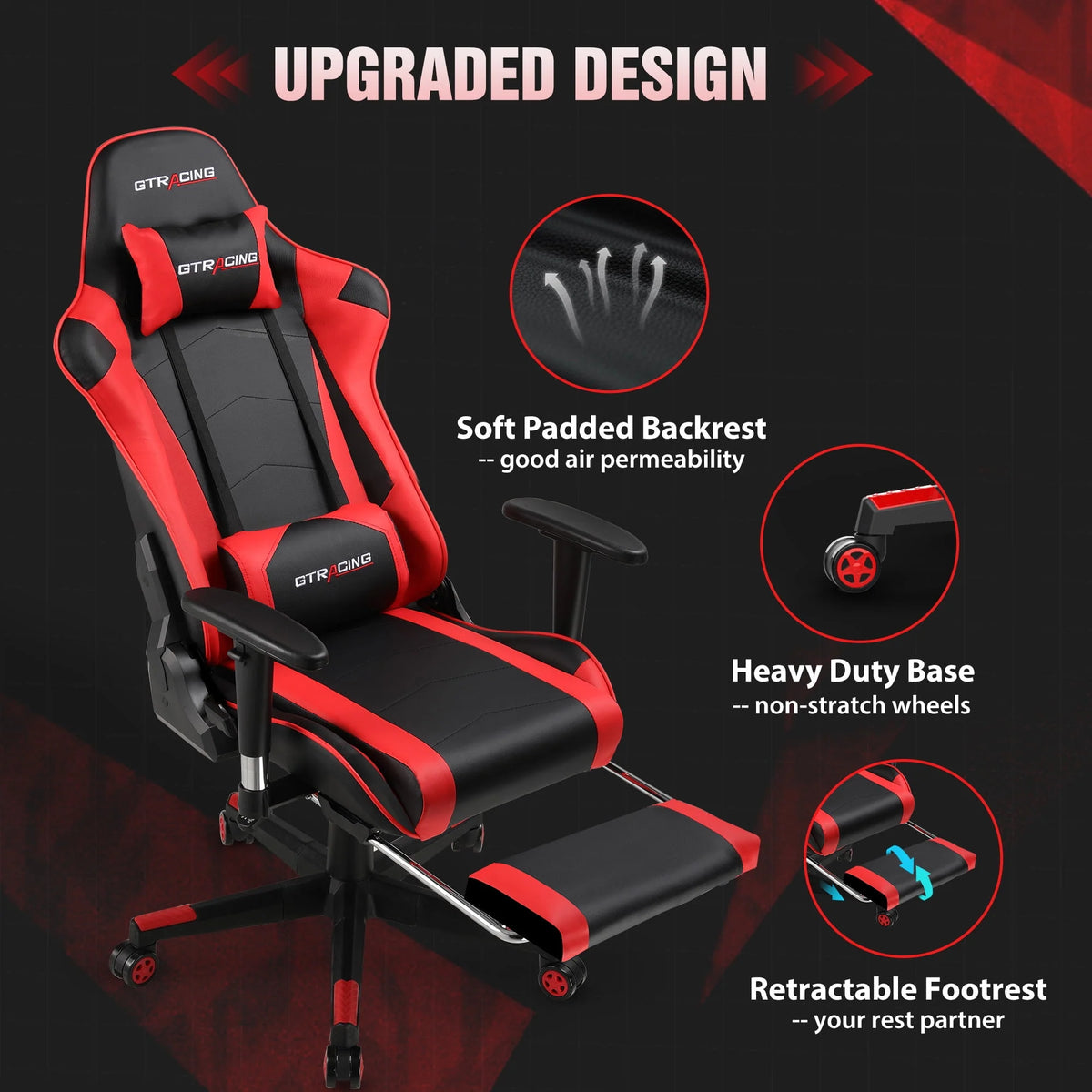 Red PU Leather Gaming Chair with Footrest U50894