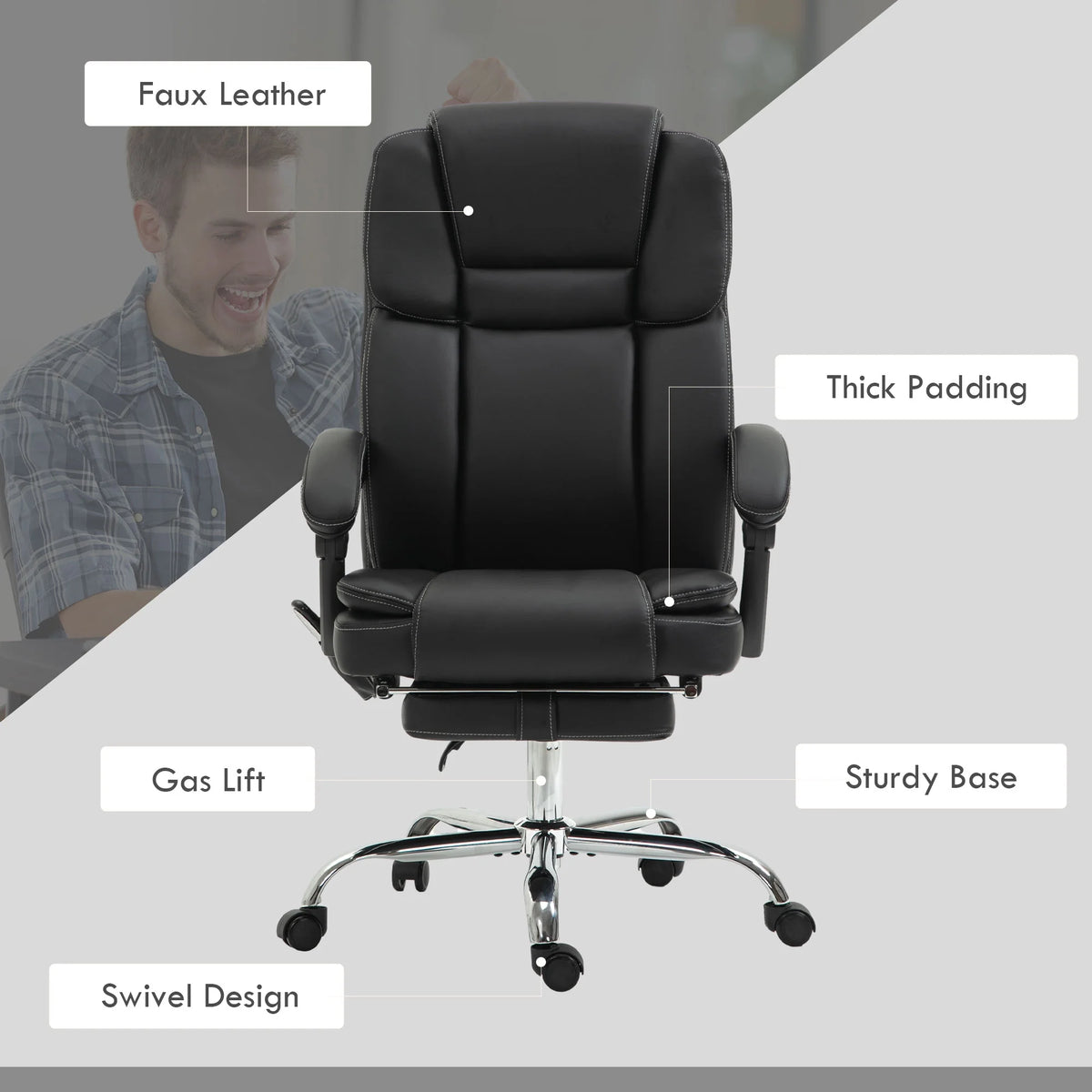 Black PU Leather Massage Office Chair with Heat W235