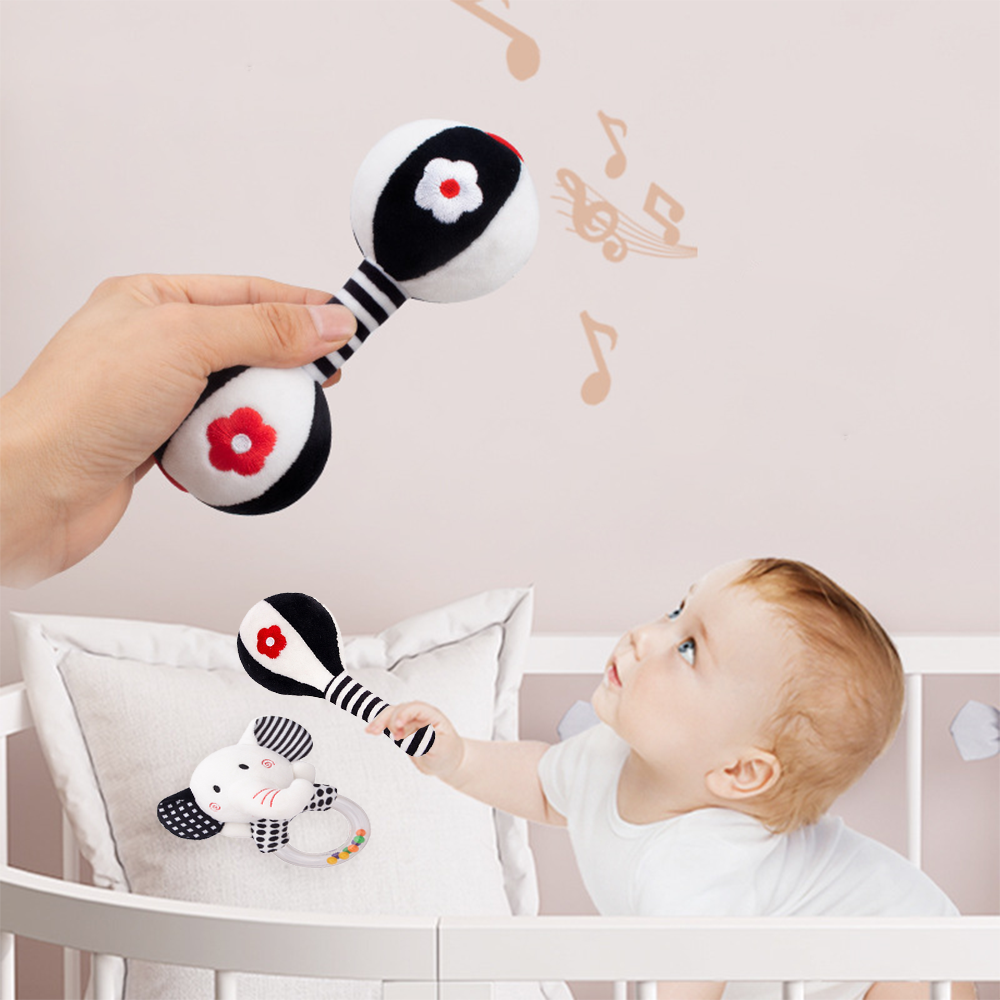 3PCS Soft High Contrast Black and White Baby Rattles O1286
