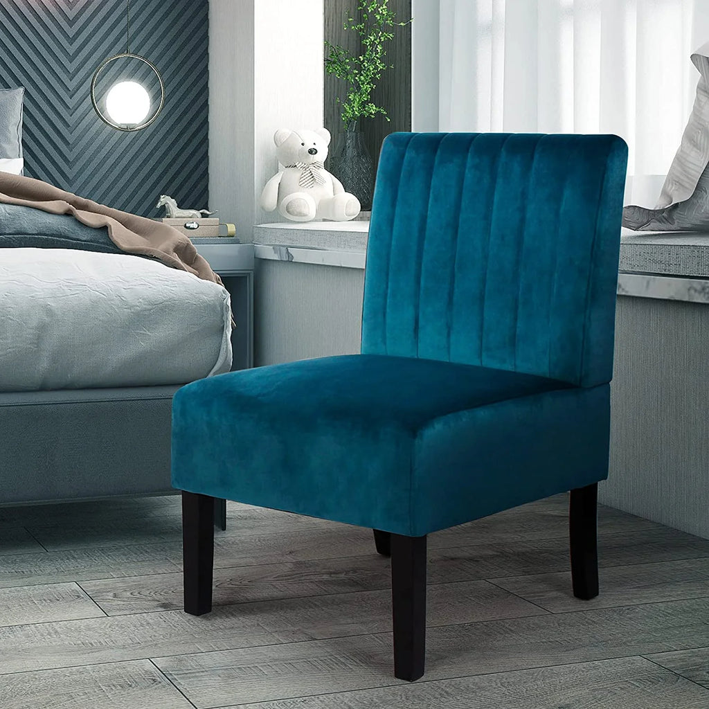 Blue Velvet Armless Accent Chair Q723