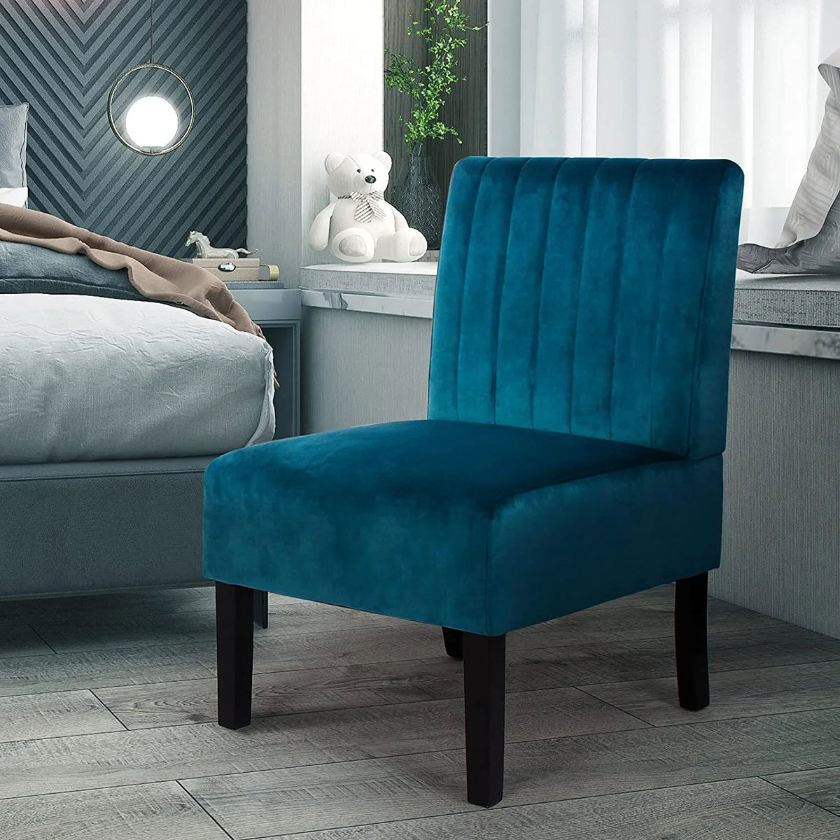Blue Velvet Armless Accent Chair Q723