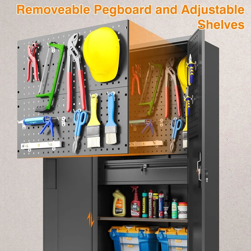 Metal Storage Cabinet with Pegboard S19563
