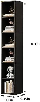 68.5" Tall Narrow Wooden Bookshelf 6 Cubes Brown K520