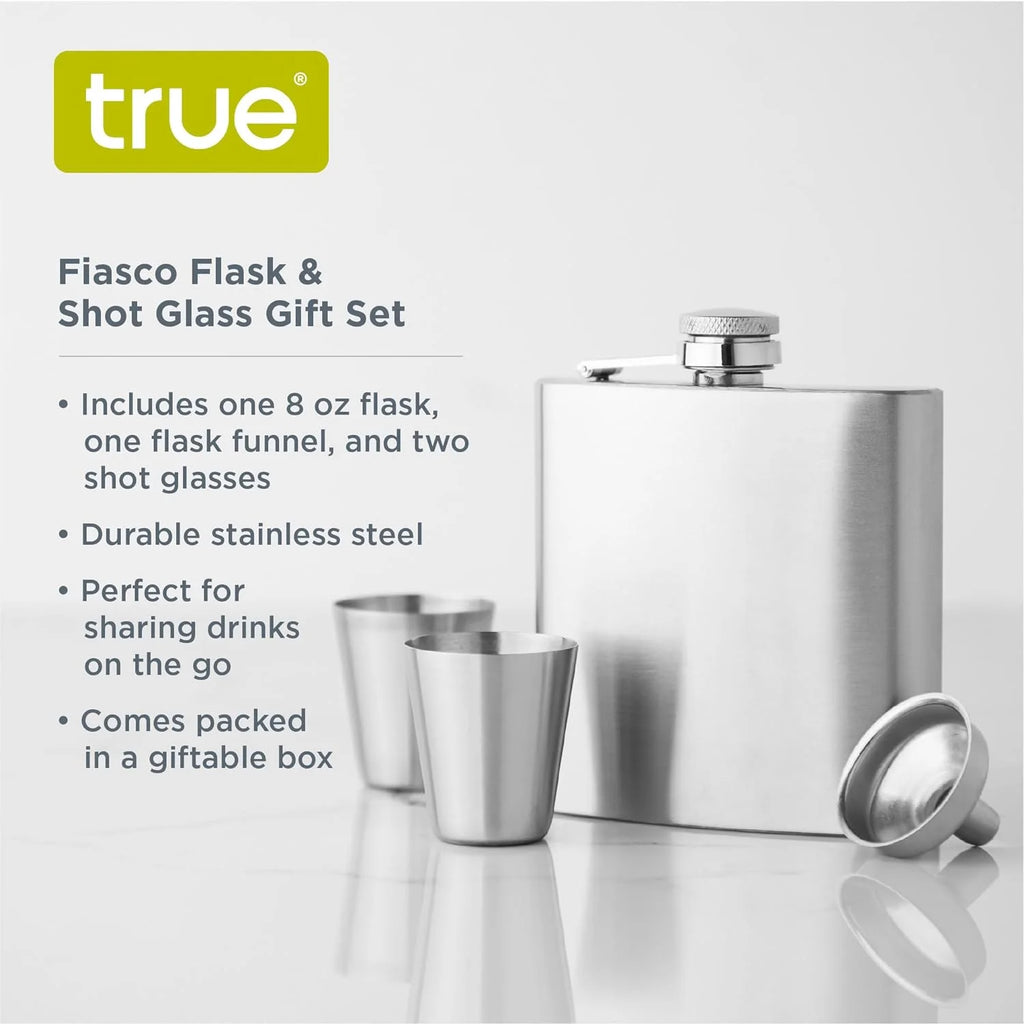 Silver Stainless Steel Flask and Shot Glass Set of 3 Z153
