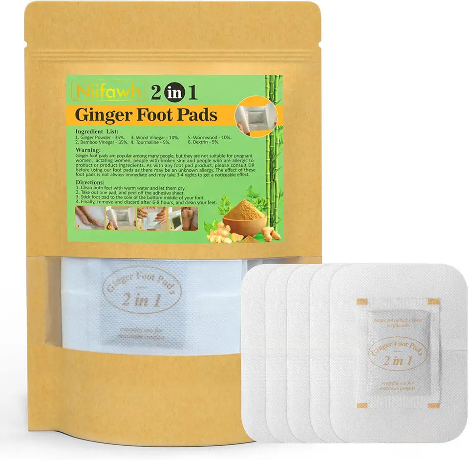 2 in 1 Ginger Wormwood Foot Pads with Bamboo Vinegar, 30 Pads Q811616
