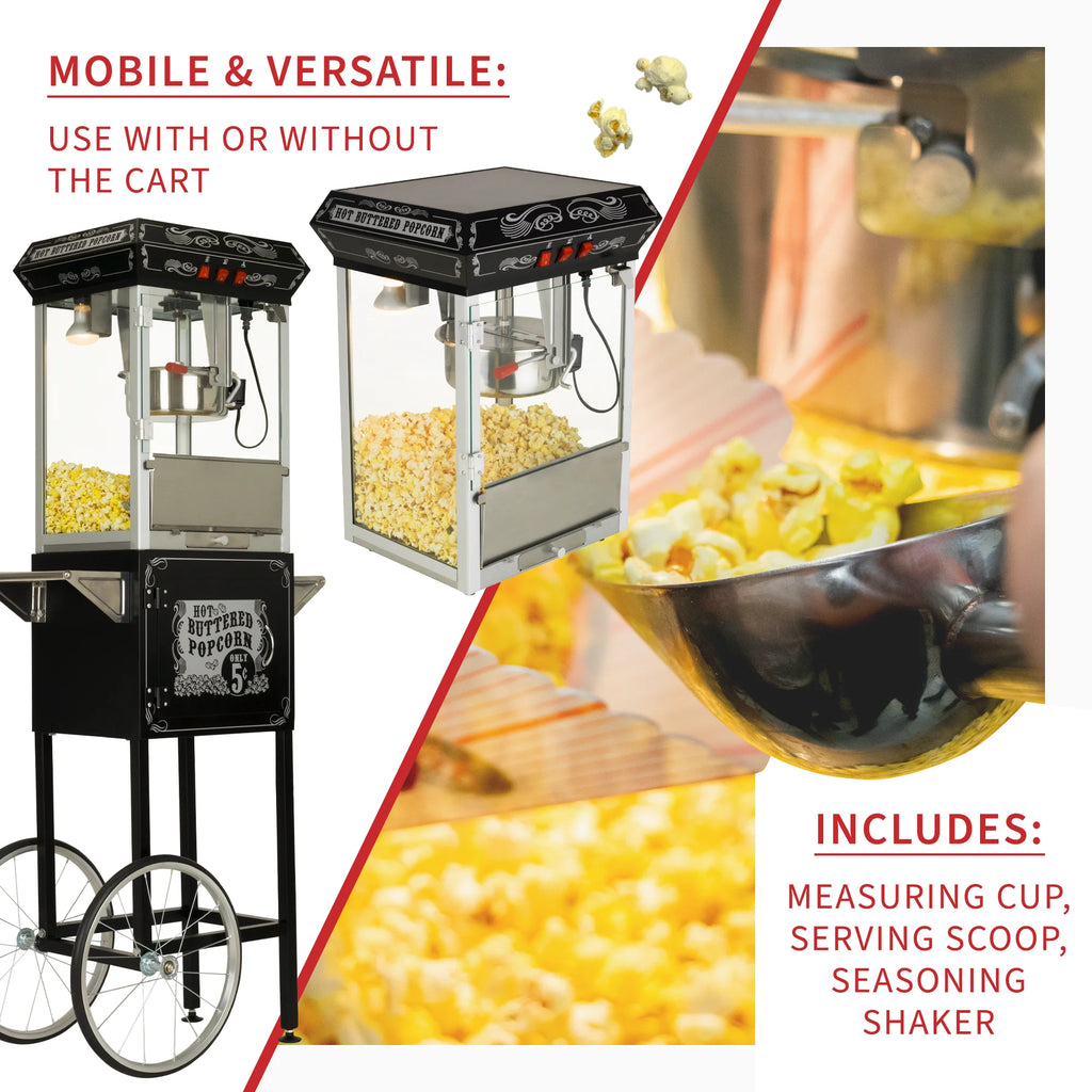 Black/Silver 8oz Popcorn Machine with Cart S189048