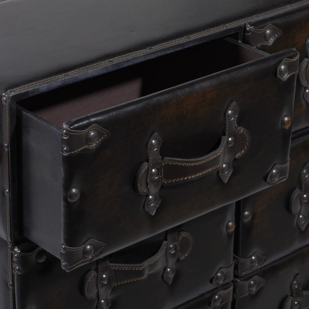 32" x 28" Black Wood Faux Leather Chest with Rivets T842644