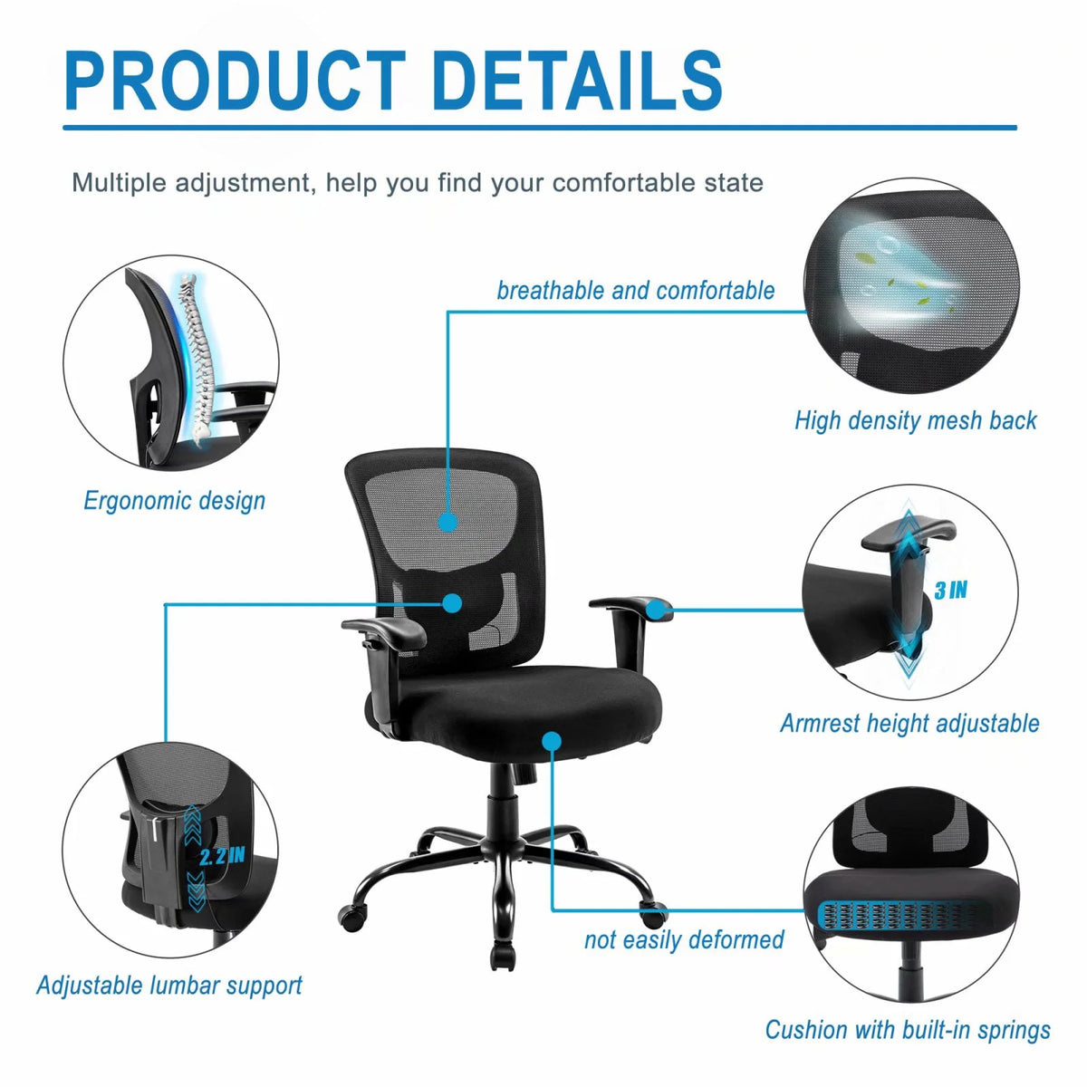 Big & Tall Black Mesh Ergonomic Office Chair with Lumbar Support F105