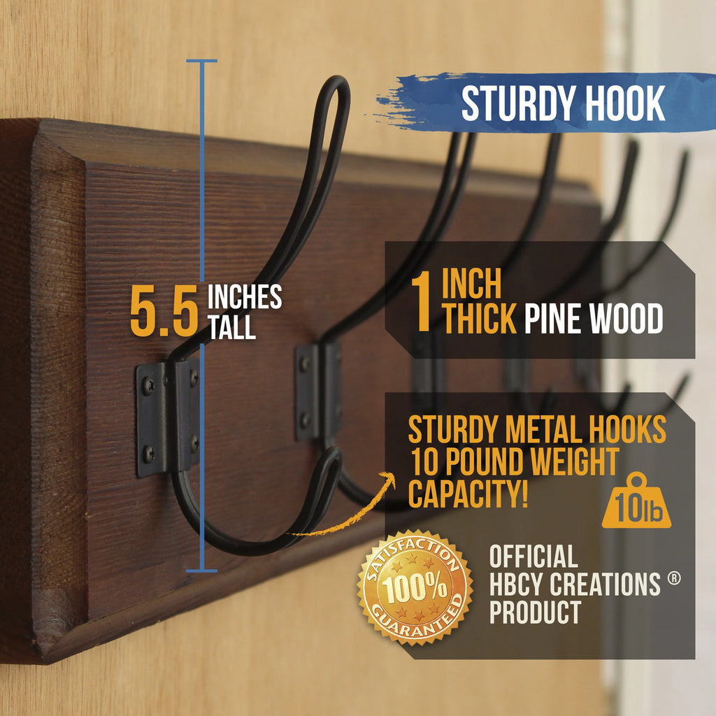 Rustic Brown Wall Mount Coat Rack with 5 Hooks M60710