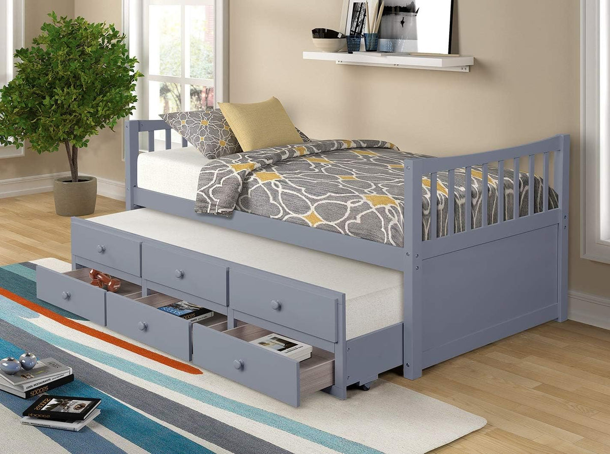 White Twin Captain's Bed Storage Daybed with Trundle and Drawers Z69829