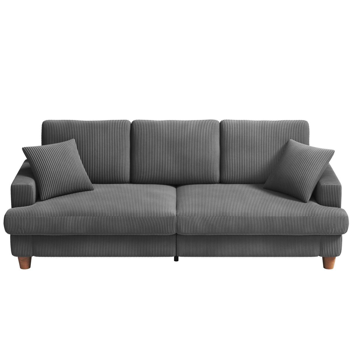 Gray Corduroy 3 Seater Sofa with 2 Pillows R241796