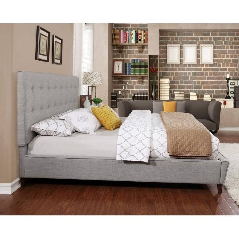 King Sized Gray Linen Panel Headboard I756