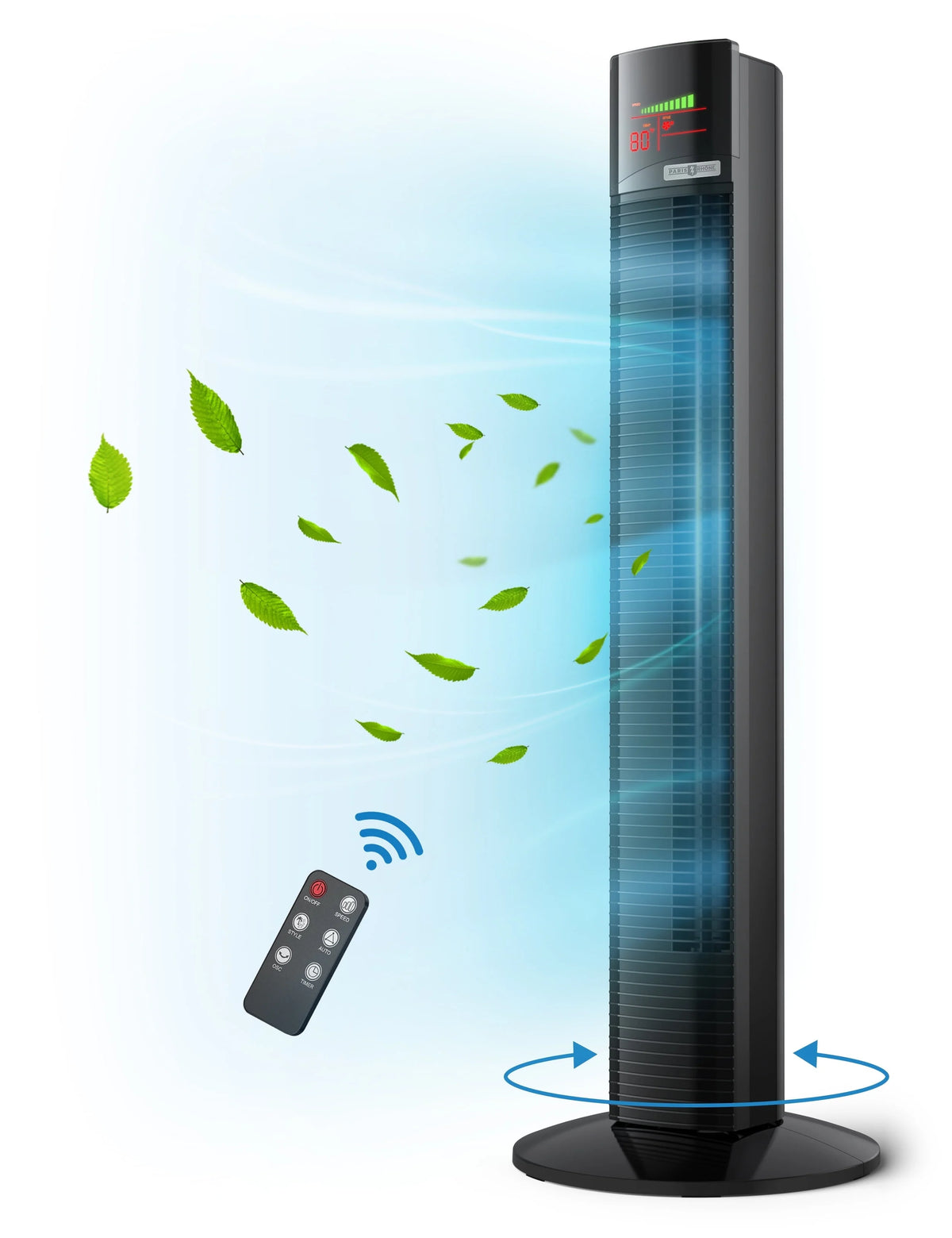 Black 36 Quiet Oscillating Bladeless Tower Fan with Remote D520119