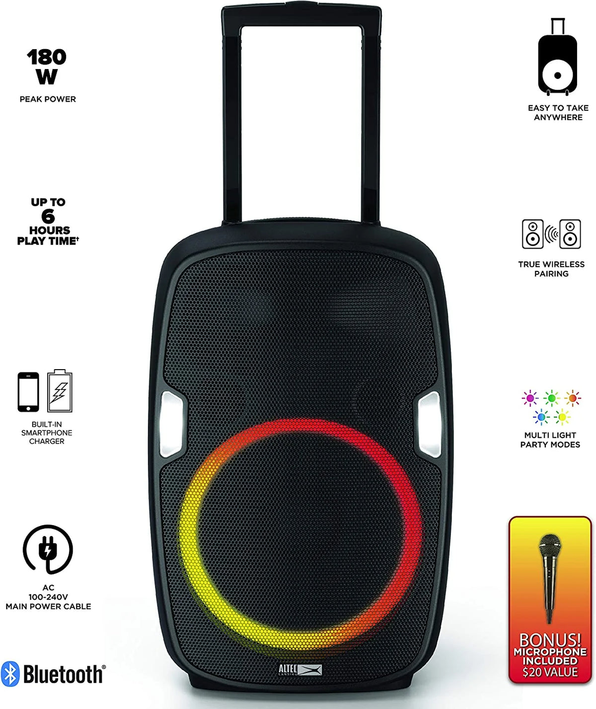 Black 180W Wireless Bluetooth Party Speaker M714508
