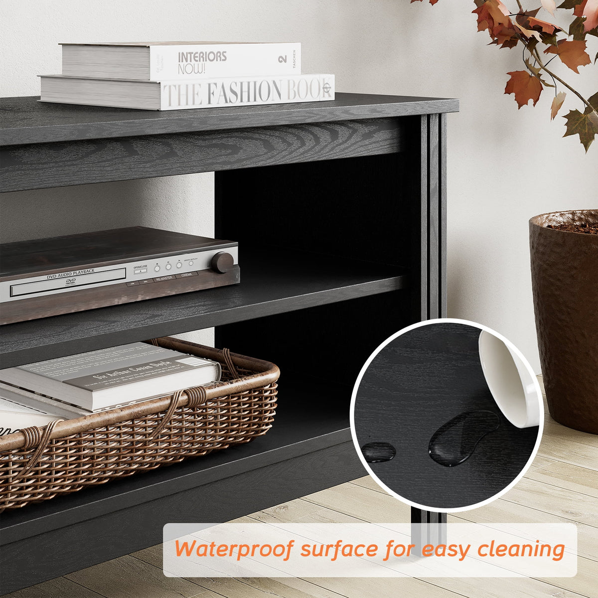 Black 70 inch Wood TV Stand with 4 Storages O703