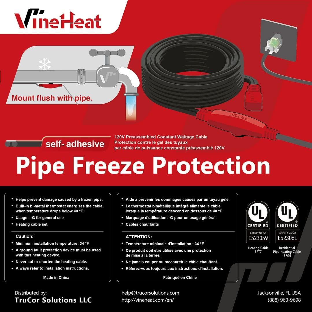 40 Ft Self-adhesive Pipe Freeze Protection Cable 120V Pack of 2 X779